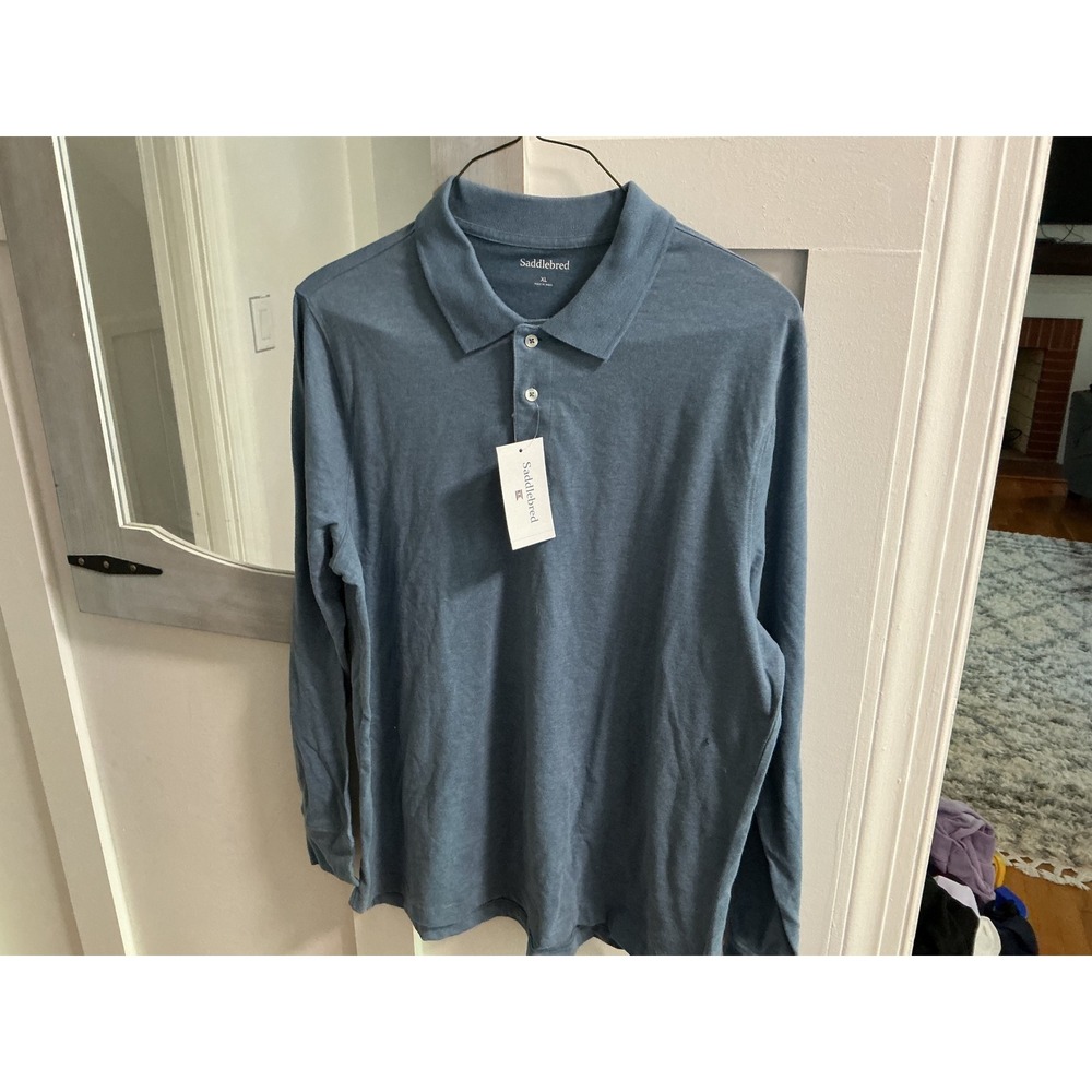 Saddlebred Mens Long Sleeve Polo Shirt XL Blue Ice Heathered Jersey NWT